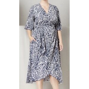 Melissa McCarthy Wrap Dress Women's 1X Blue Animal Print Classic Flow Flattering